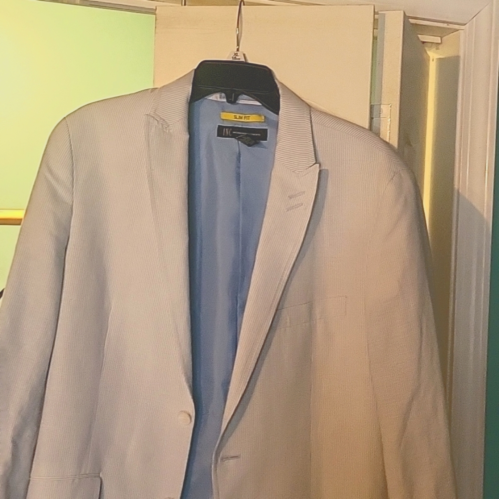 White and blue striped dinner jacket